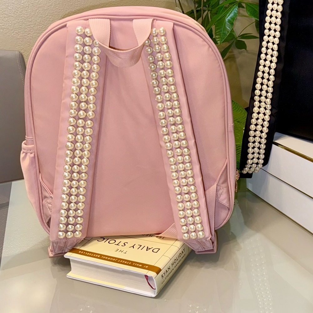 Pink Backpack with Pearl Straps and Rhinestone Bow - Picture 5 of 7